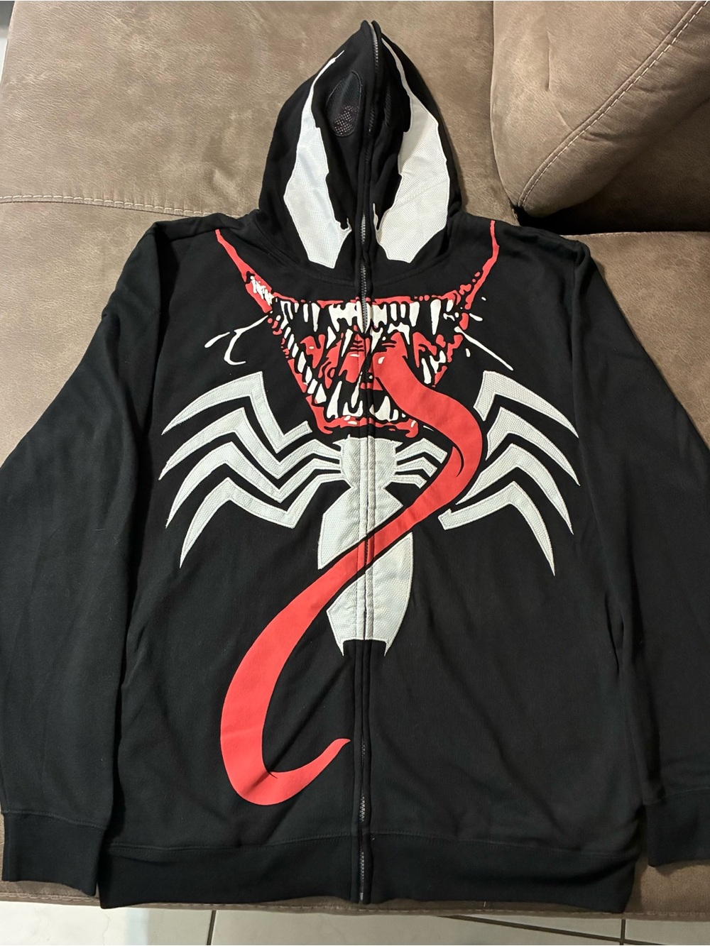 Marvel Venom Full Zip Face Mask Costume Hoodie SpiderMan Mens XL